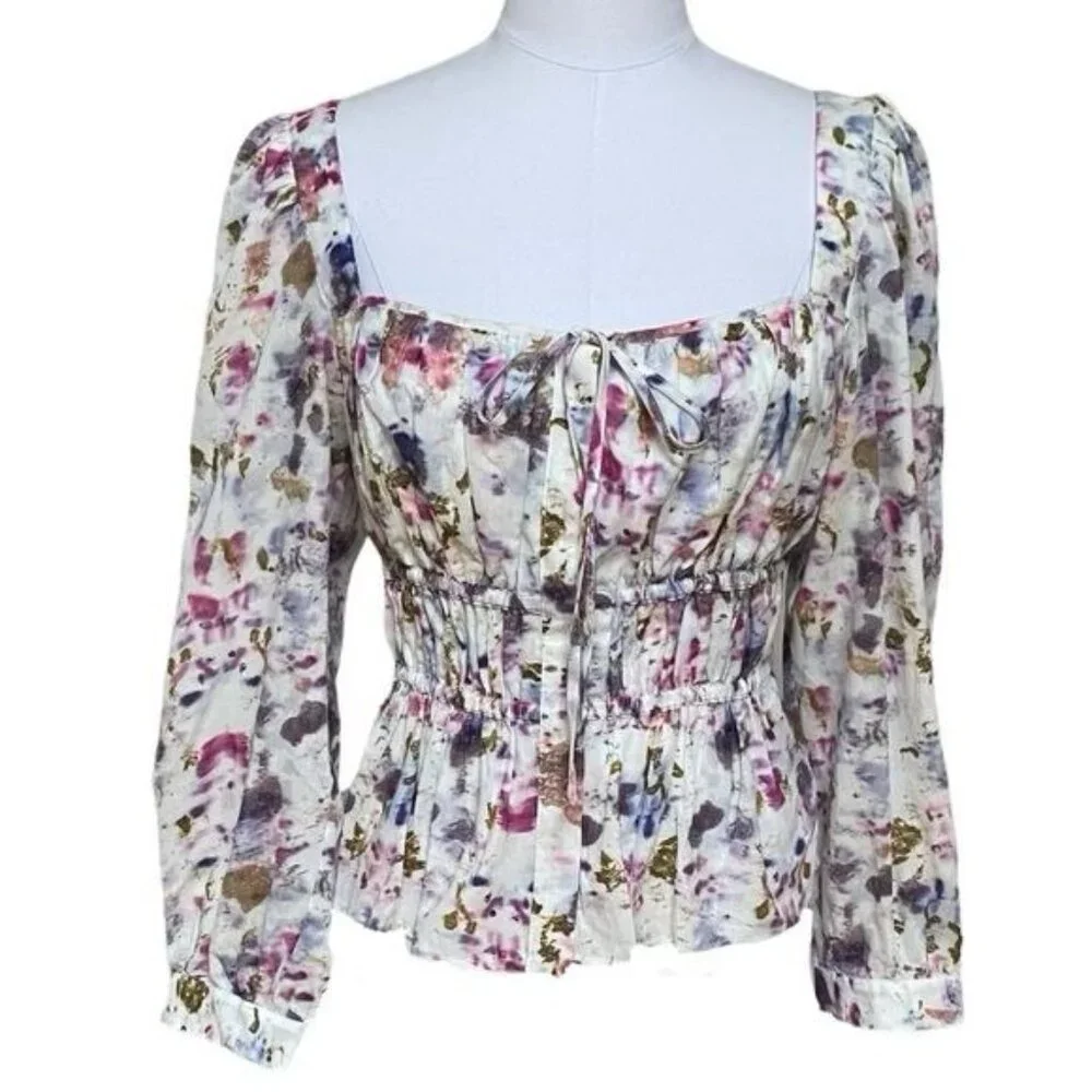 J. Crew x Flora Obscura Blouse Cinched-waist Top in Kaleidoscope Floral NWT